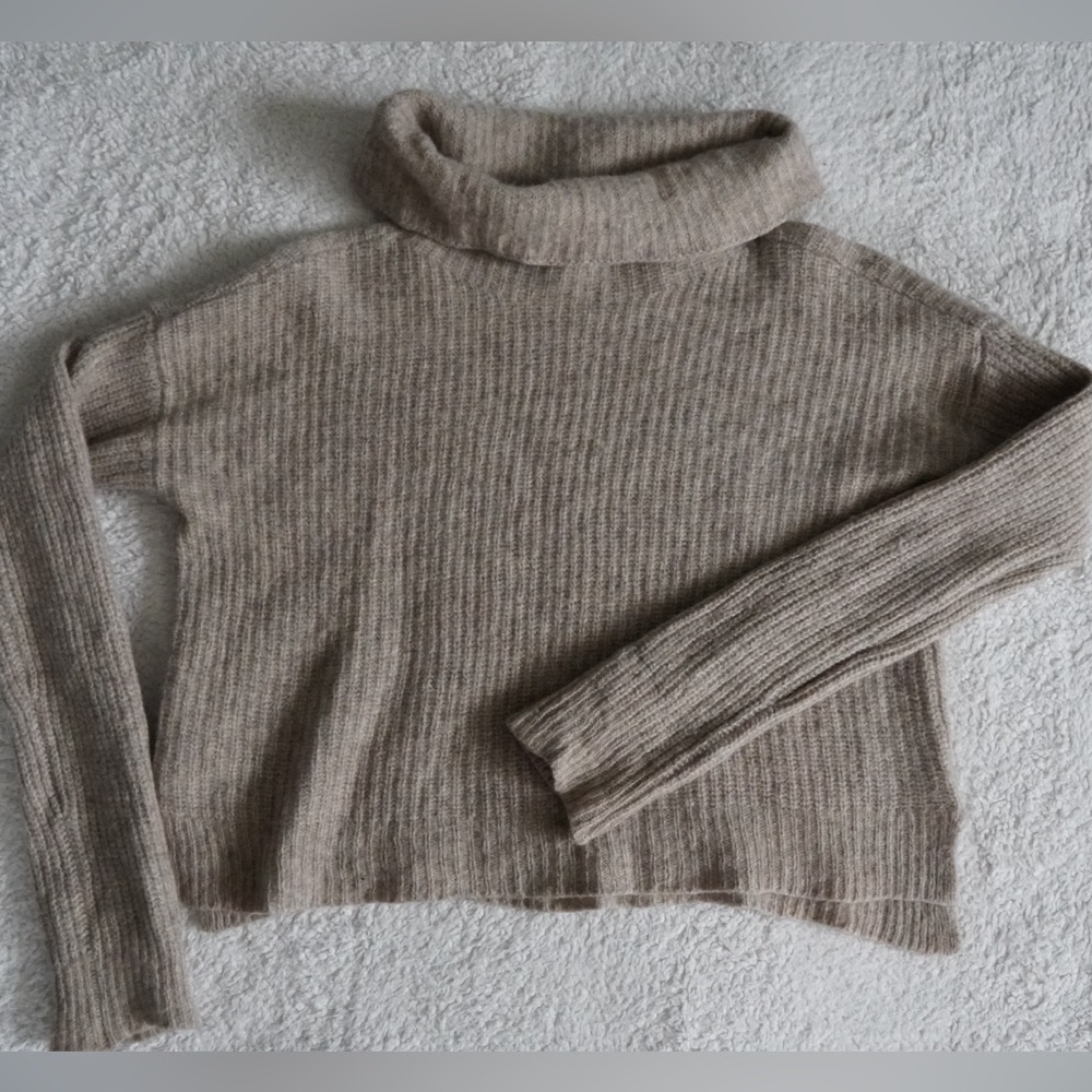Eileen Fisher Yak and Wool Cozy Tan Turtleneck Sweater Size PS Mock Neck